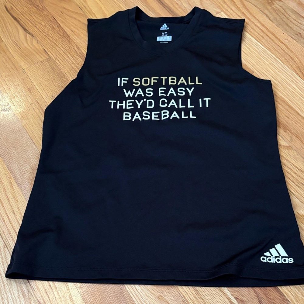 adidas Black Tank with Cream Graphic Slogan